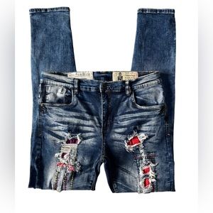 MENS 100% AUTHENTIC INDUSTRIAL INDIGO RIPPED JEAN W38/L34